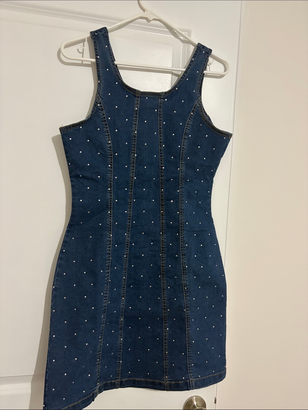 bebe Dark Blue Denim Studded Tank Dress